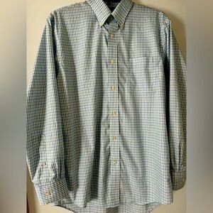 EUC Land’s End Men's Blue/Green/White Checkered Shirt - Size 15-1/2 - 33